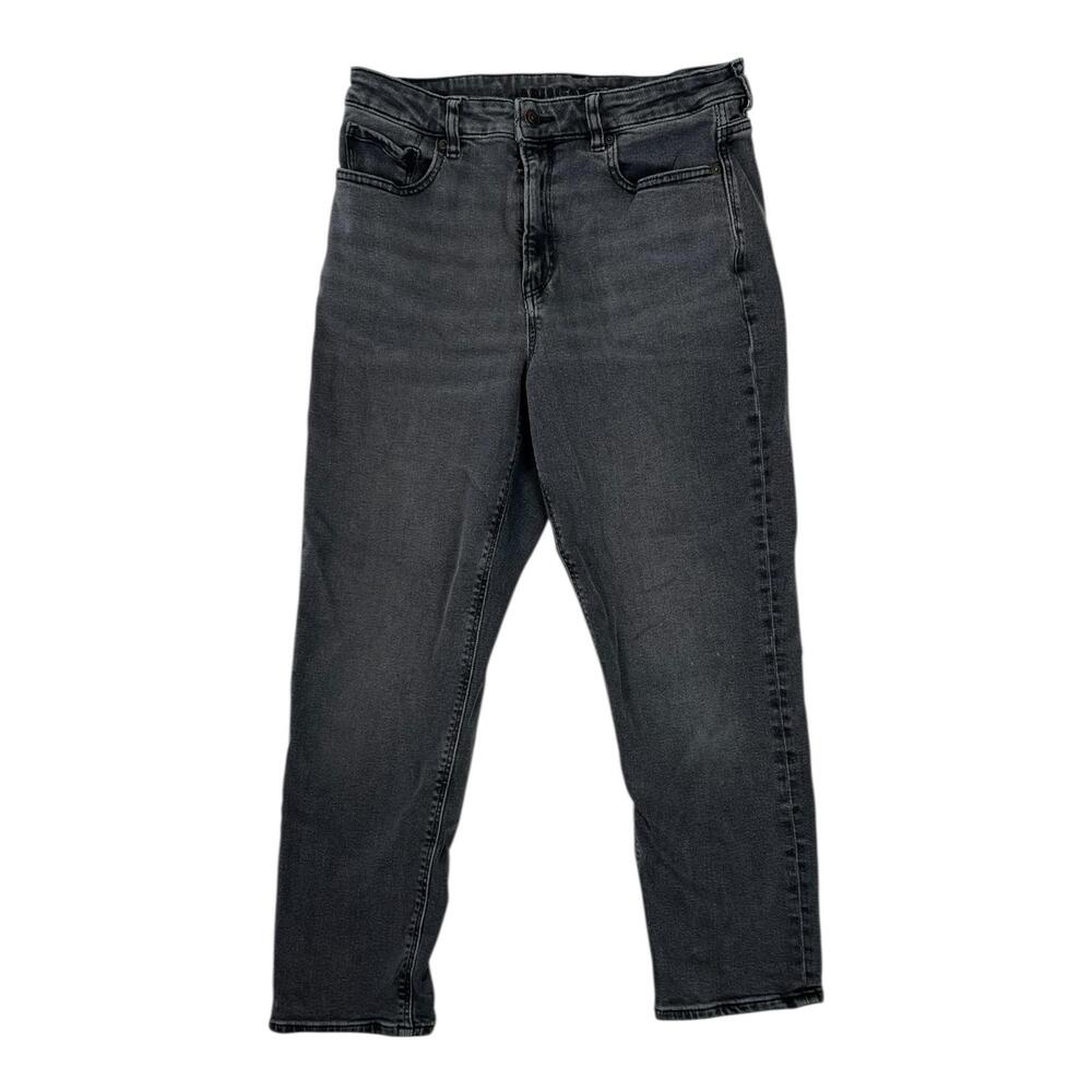 American Eagle Mom Jeans Womens 10 Short Gray Charcoal High Rise Stretch Denim